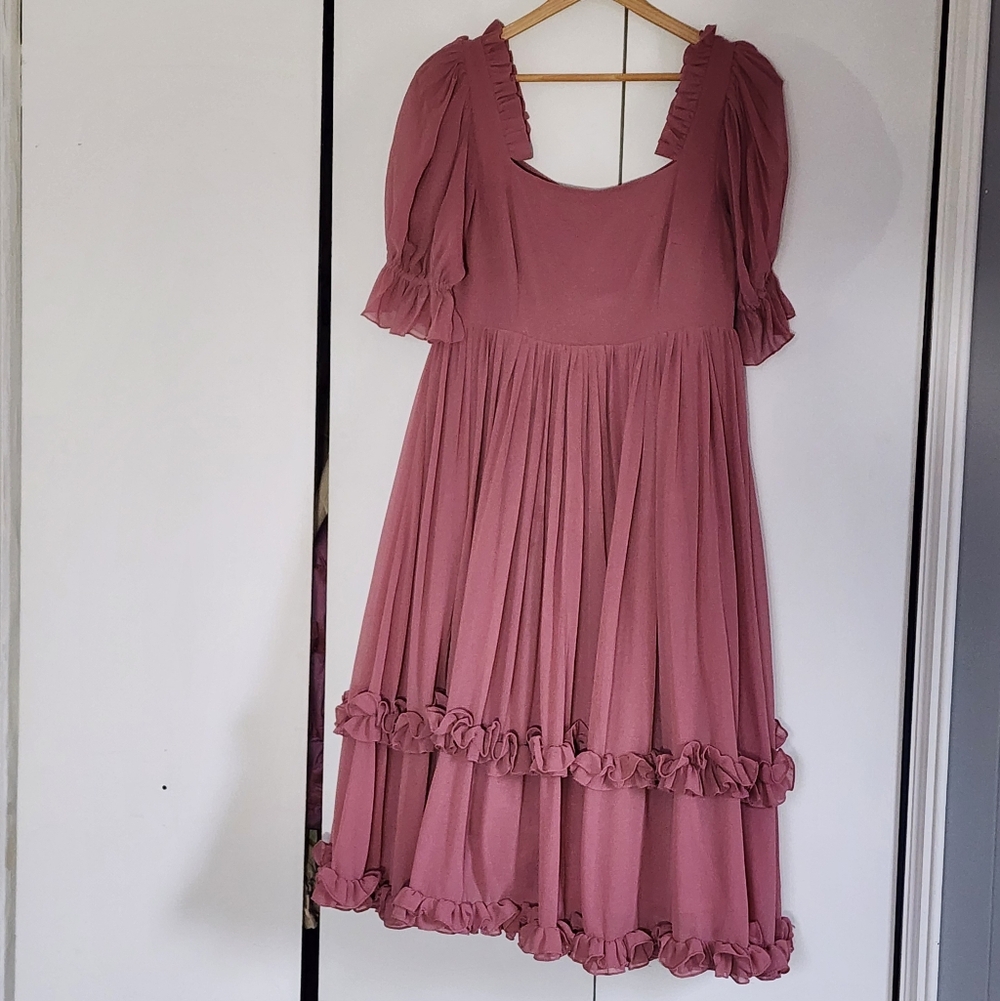 Maya Deluxe Chic Mauve Ruffle Midi Dress